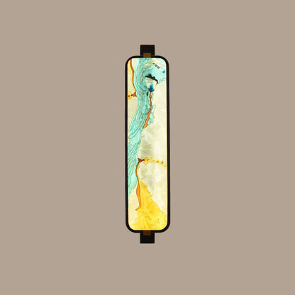 LED Wall Sconce Lamp - Traditional Chinese Iron & Brass Rectangular Design with Glass Enamel Carving for Bedside Lighting