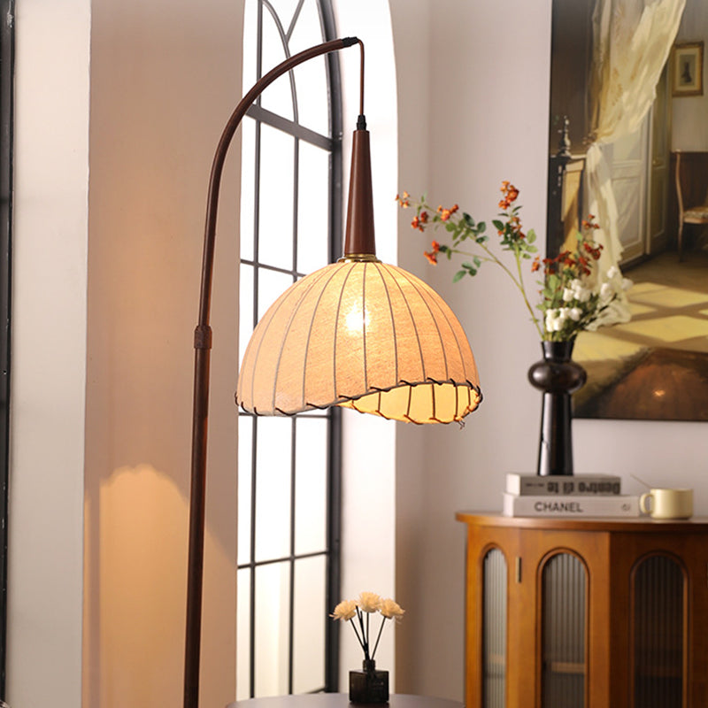 LED Floor Lamp with Wood and Iron Dome Shade, 1-Light Standing Design for Living Room & Home Decor