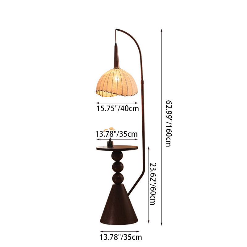 LED Floor Lamp with Wood and Iron Dome Shade, 1-Light Standing Design for Living Room & Home Decor