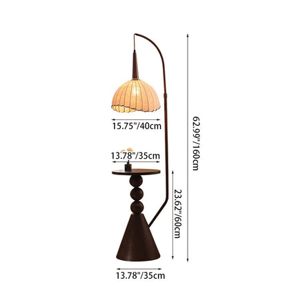 LED Floor Lamp with Wood and Iron Dome Shade, 1-Light Standing Design for Living Room & Home Decor