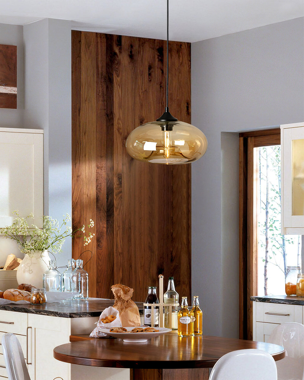 LED Glass Pendant Lamp - Modern Hanging Light Fixture - Adjustable for Kitchen Island & Dining Room