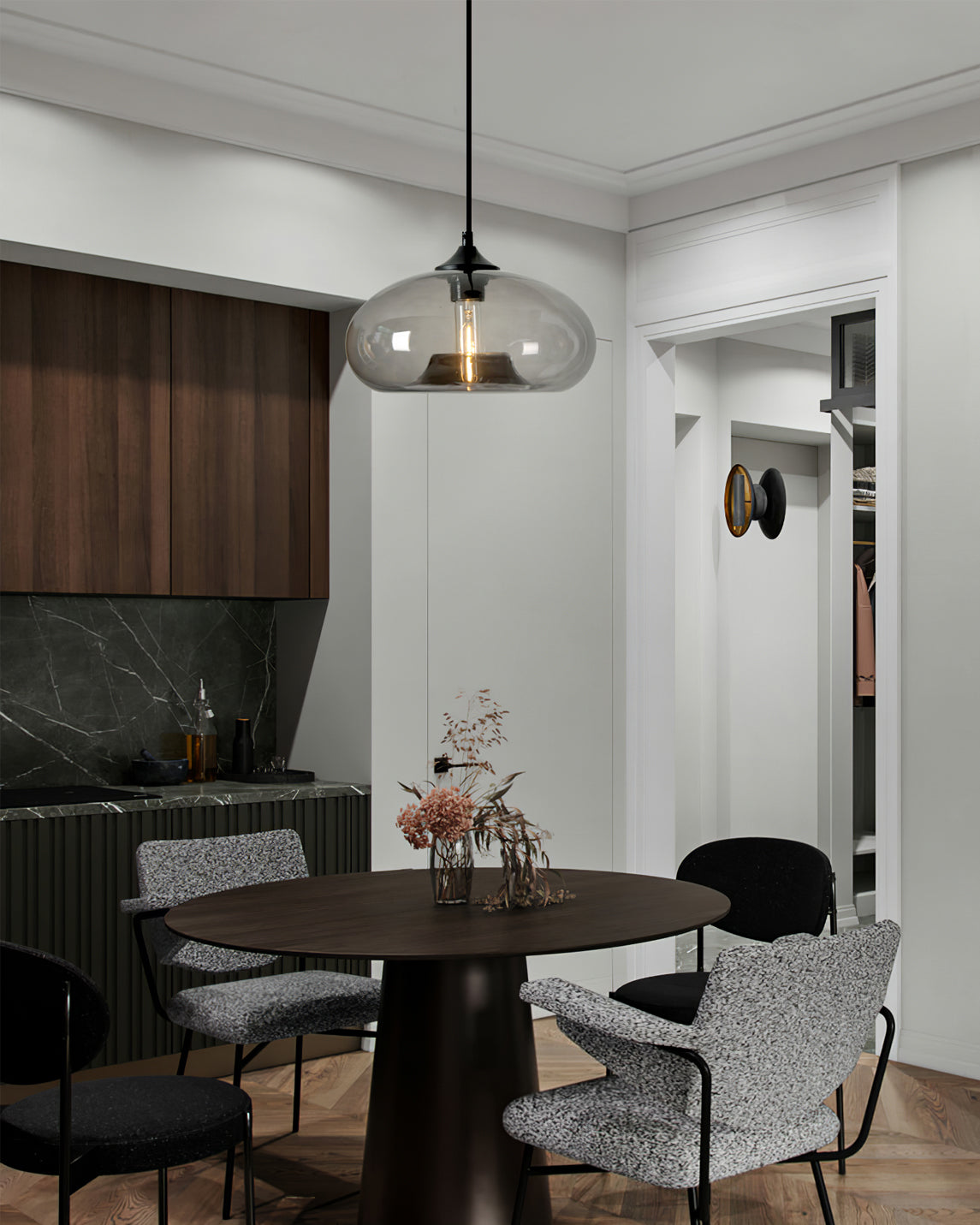 LED Glass Pendant Lamp - Modern Hanging Light Fixture - Adjustable for Kitchen Island & Dining Room