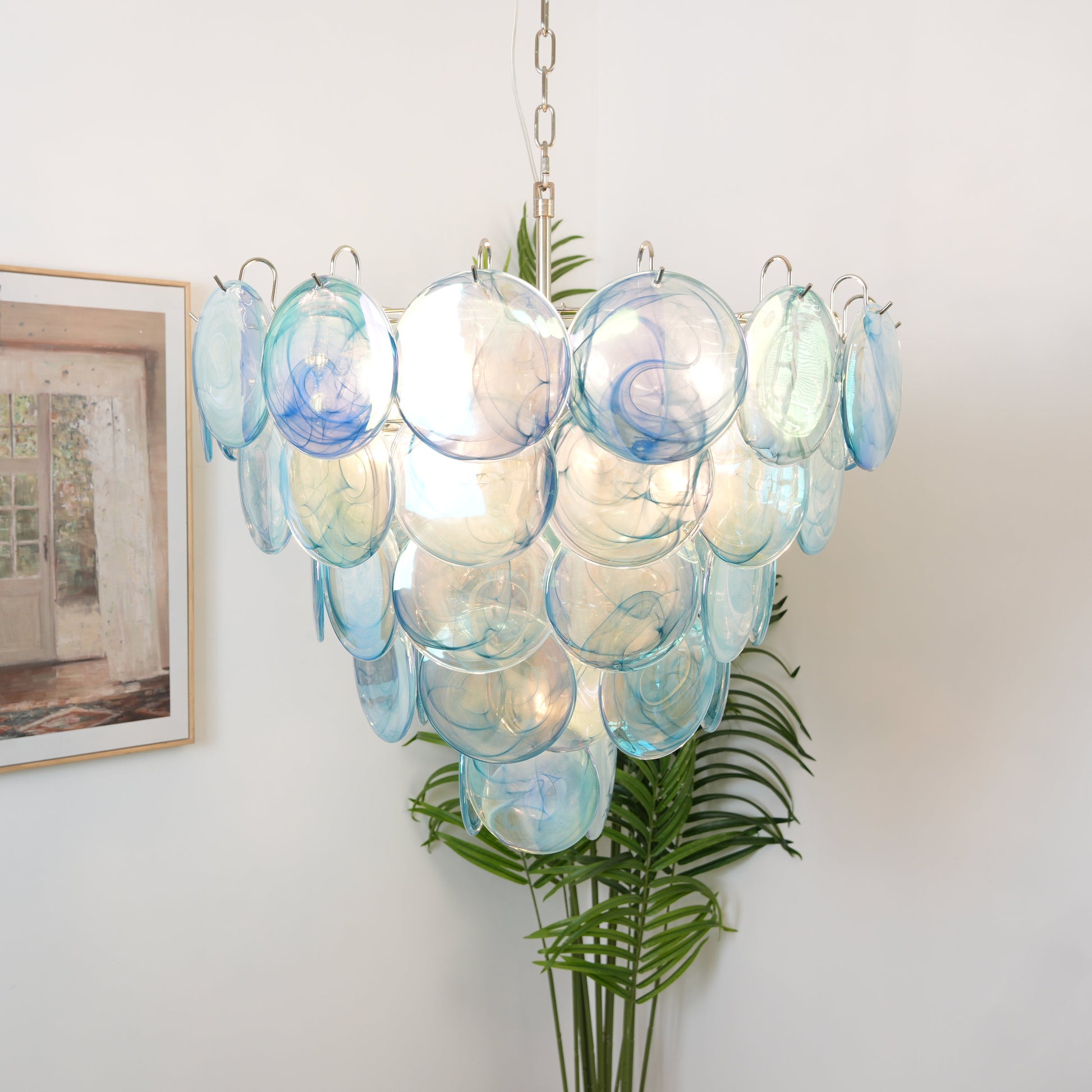 Murano Glass Disc Chandelier - Modern Pendant Light Fixture for Dining Room & Living Room Decor