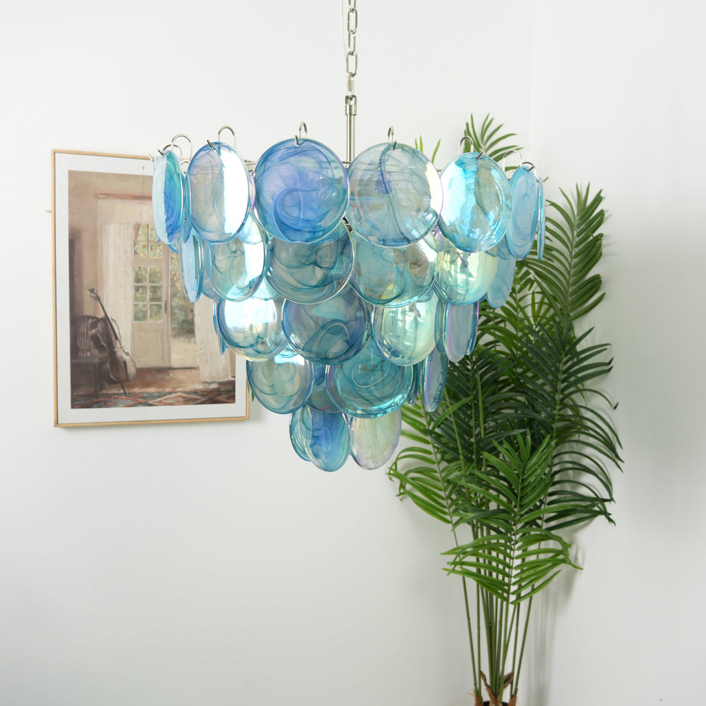 Murano Glass Disc Chandelier - Modern Pendant Light Fixture for Dining Room & Living Room Decor