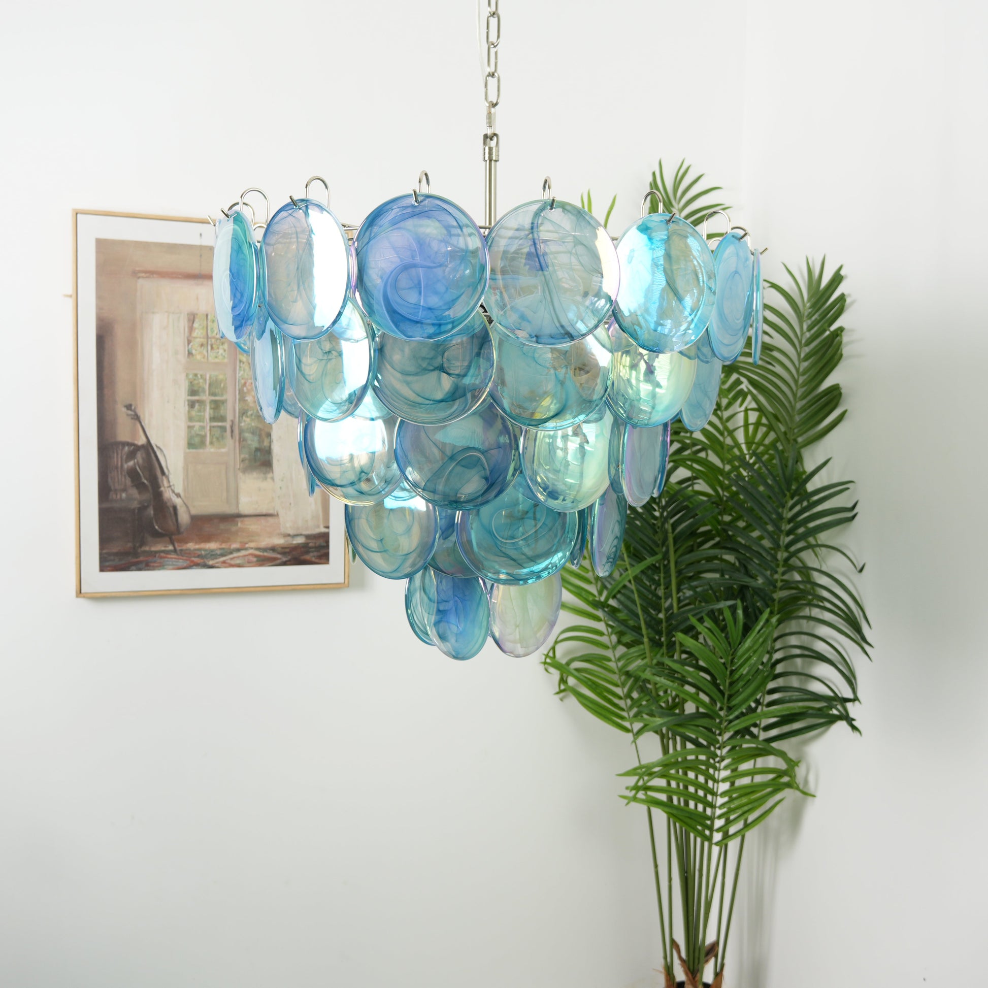 Murano Glass Disc Chandelier - Modern Pendant Light Fixture for Dining Room & Living Room Decor