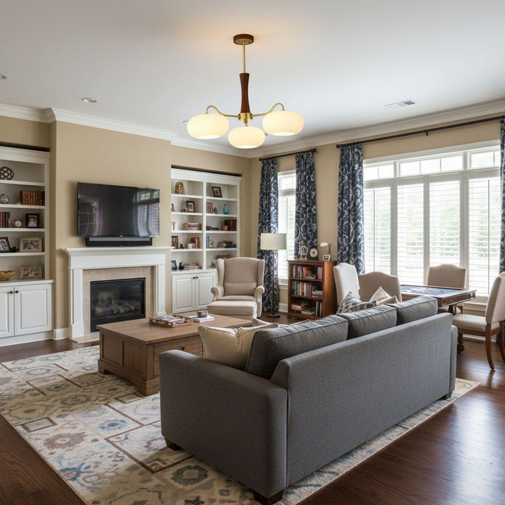 Brass Wooden Persimmon Chandelier | Intricate Glass Design & LED Compatible for Living Room, Hallway, or Bedroom