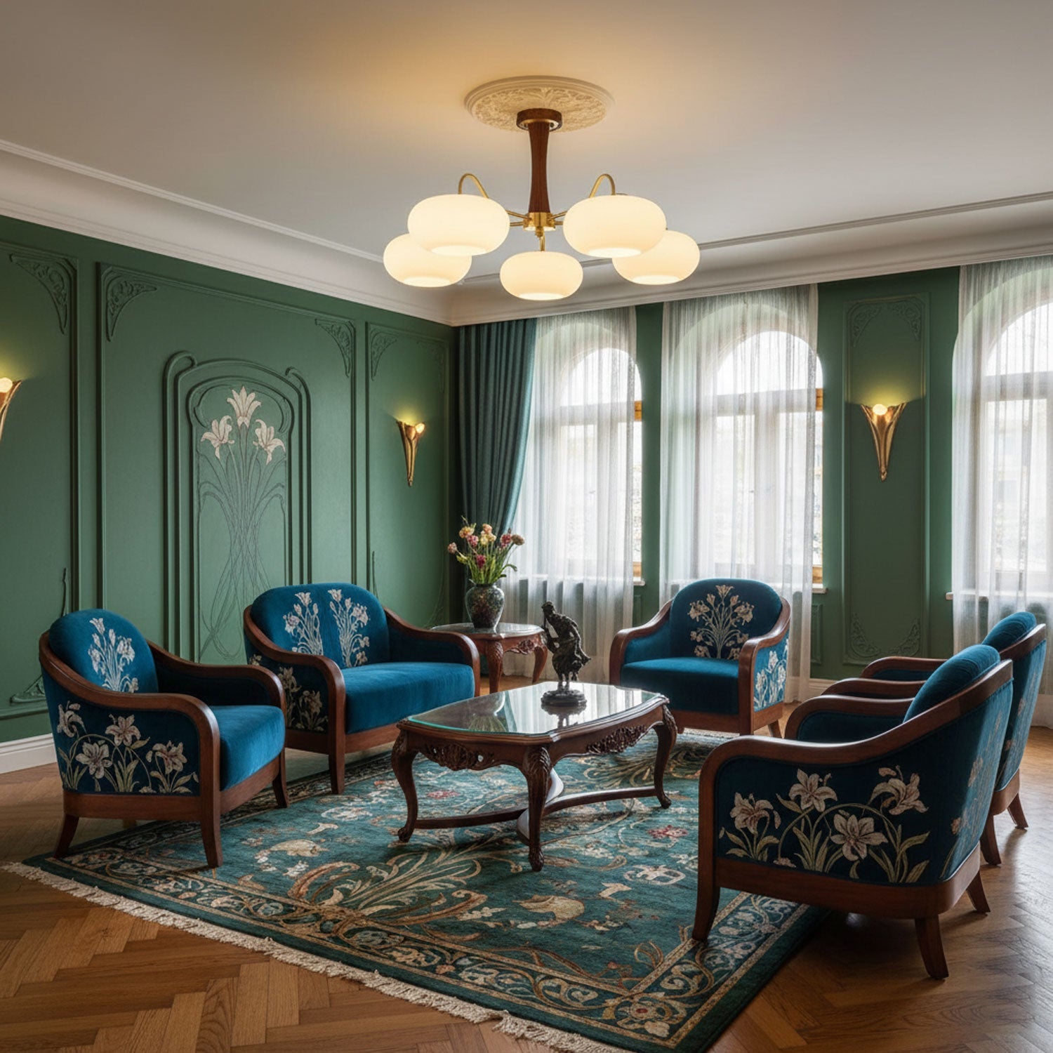 Brass Wooden Persimmon Chandelier | Intricate Glass Design & LED Compatible for Living Room, Hallway, or Bedroom