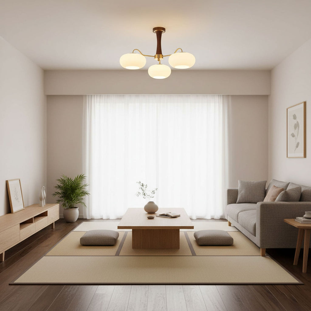 Brass Wooden Persimmon Chandelier | Intricate Glass Design & LED Compatible for Living Room, Hallway, or Bedroom