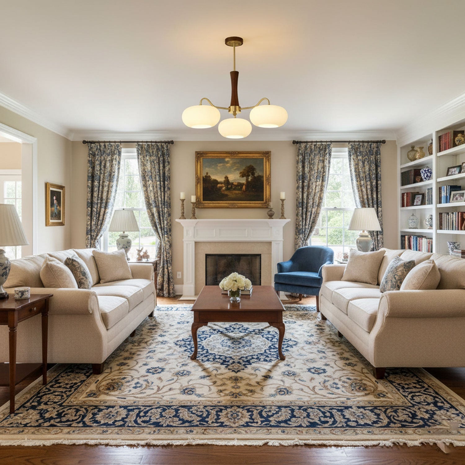 Brass Wooden Persimmon Chandelier | Intricate Glass Design & LED Compatible for Living Room, Hallway, or Bedroom