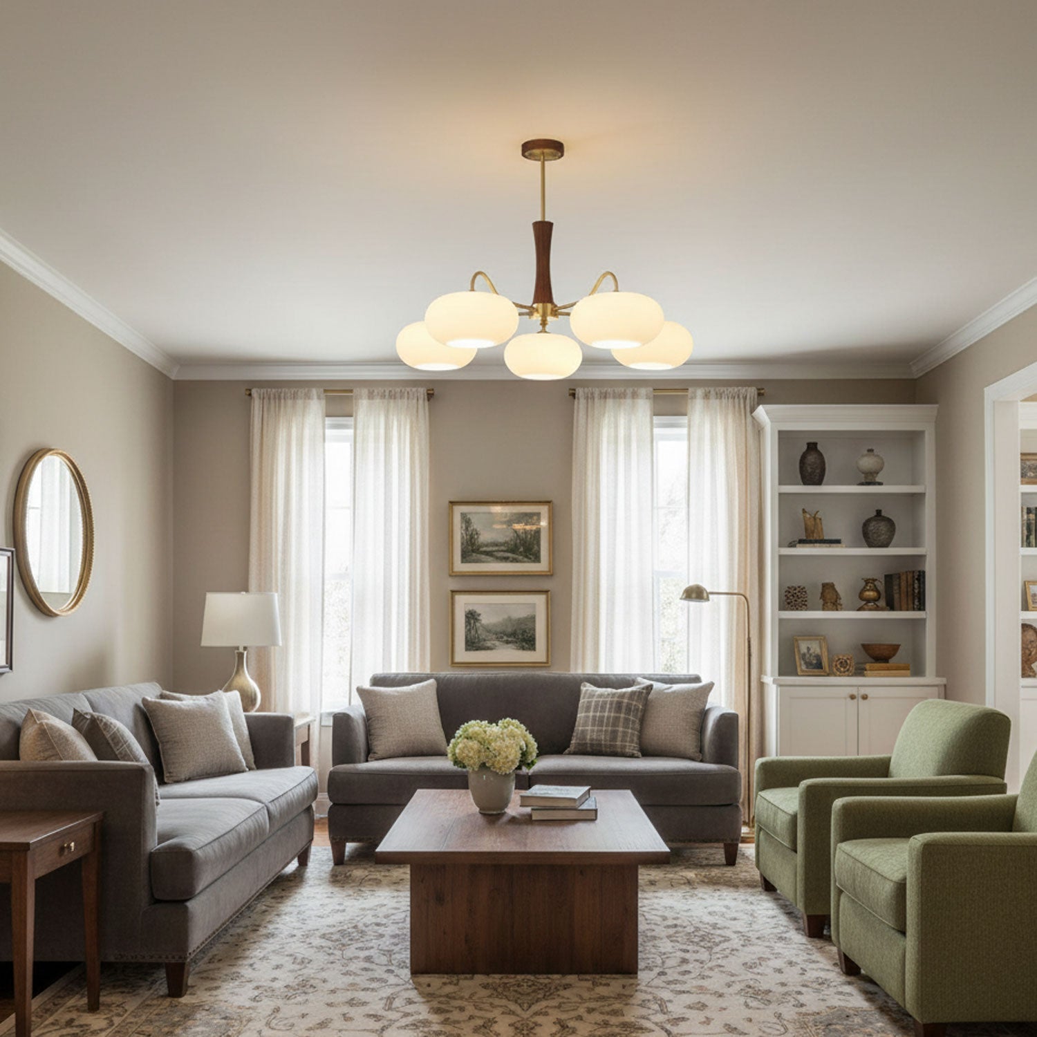 Brass Wooden Persimmon Chandelier | Intricate Glass Design & LED Compatible for Living Room, Hallway, or Bedroom