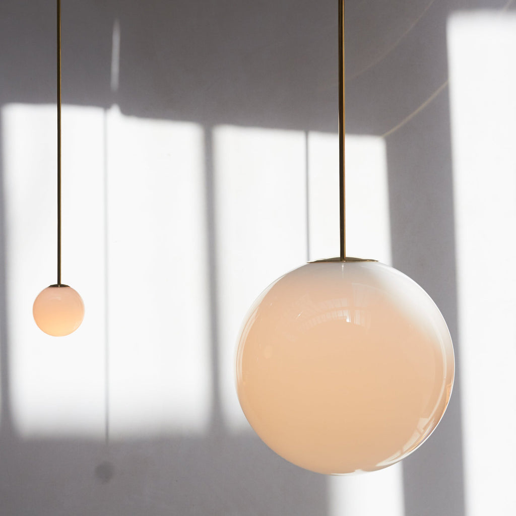 Brass Pendant Lamp | Mouth-Blown Opal Glass, Adjustable Height & Ideal for Modern Indoor Spaces