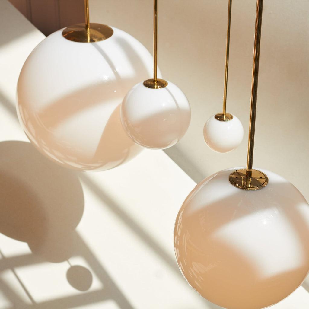 Brass Pendant Lamp | Mouth-Blown Opal Glass, Adjustable Height & Ideal for Modern Indoor Spaces