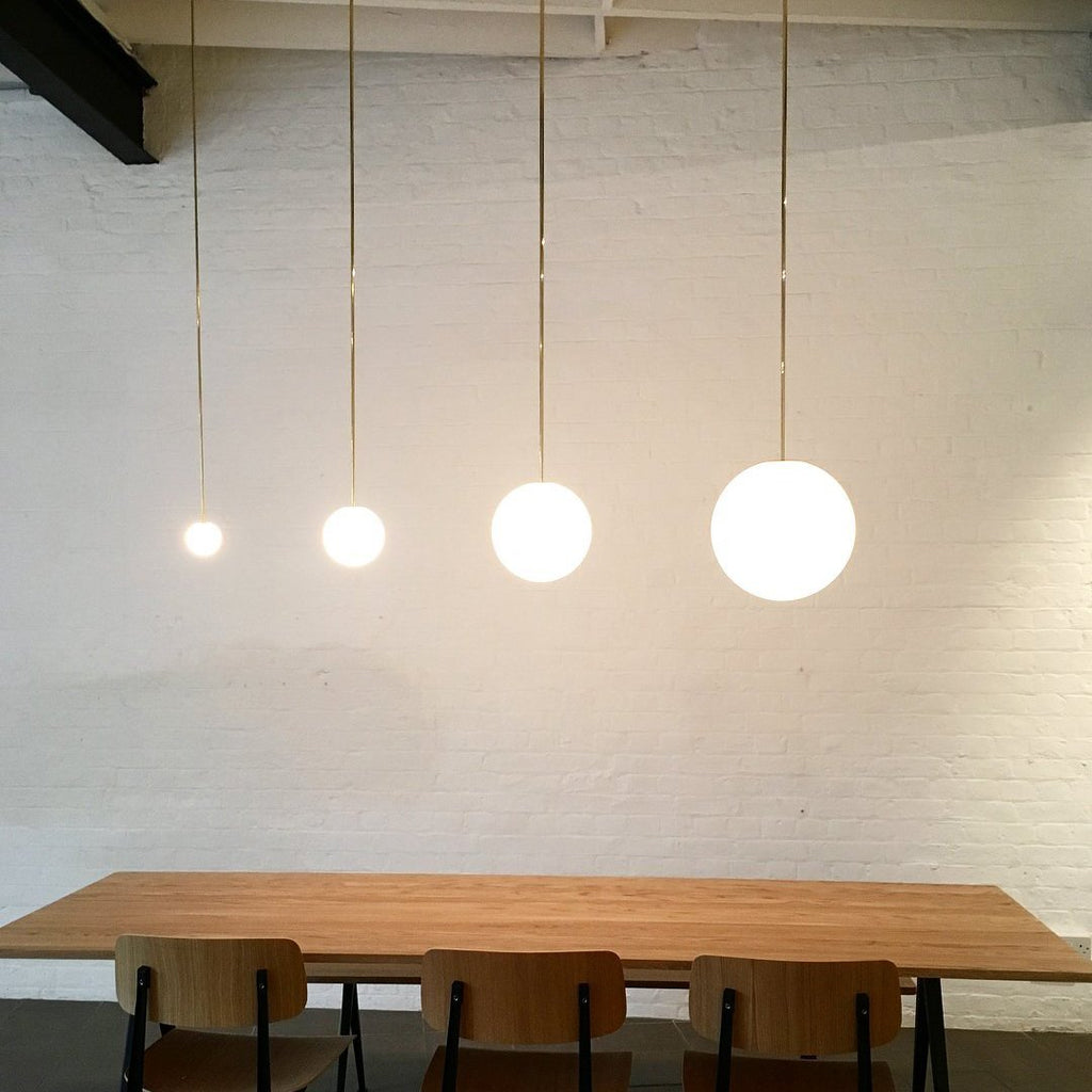 Brass Pendant Lamp | Mouth-Blown Opal Glass, Adjustable Height & Ideal for Modern Indoor Spaces