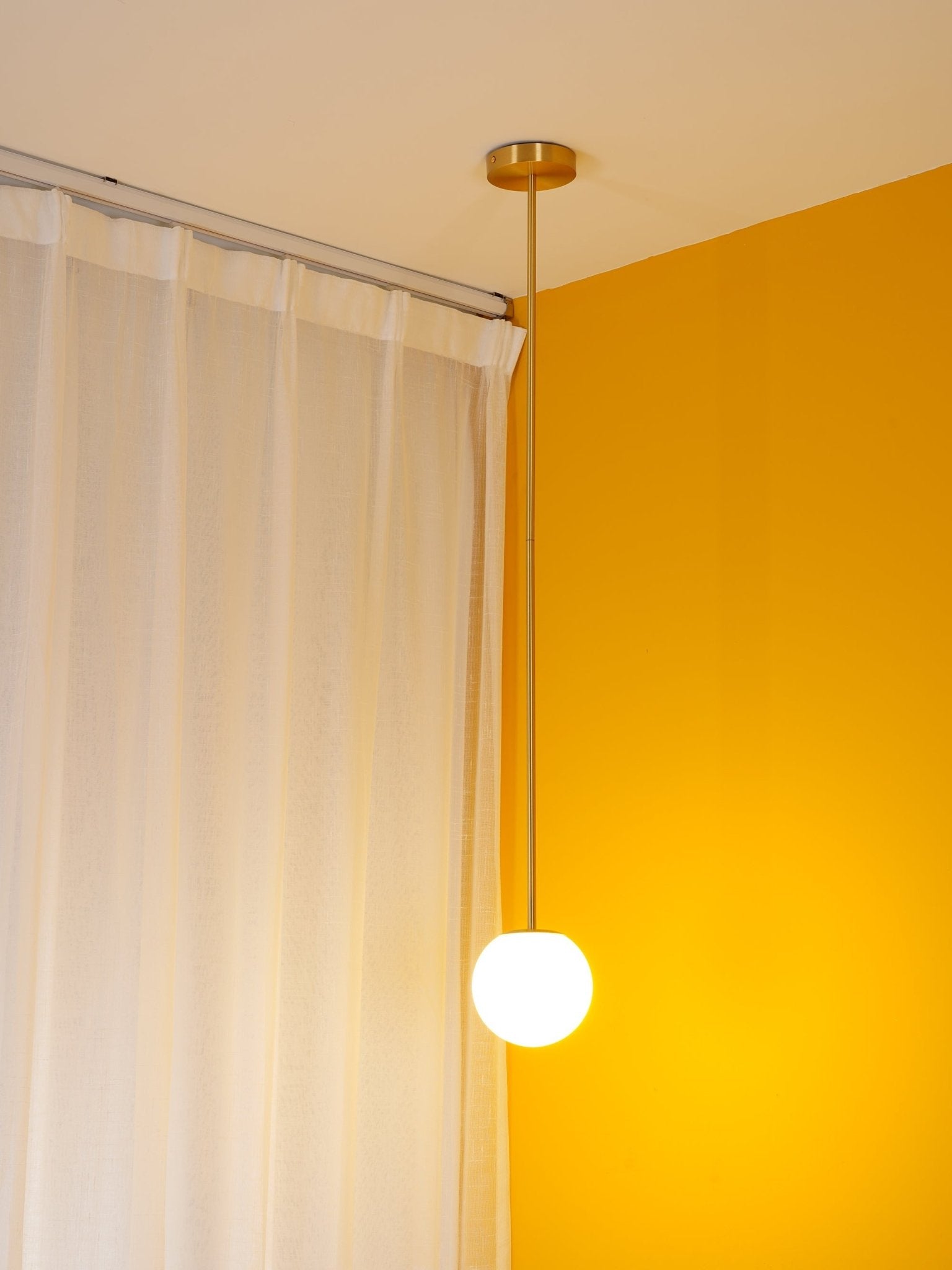 Brass Pendant Lamp | Mouth-Blown Opal Glass, Adjustable Height & Ideal for Modern Indoor Spaces