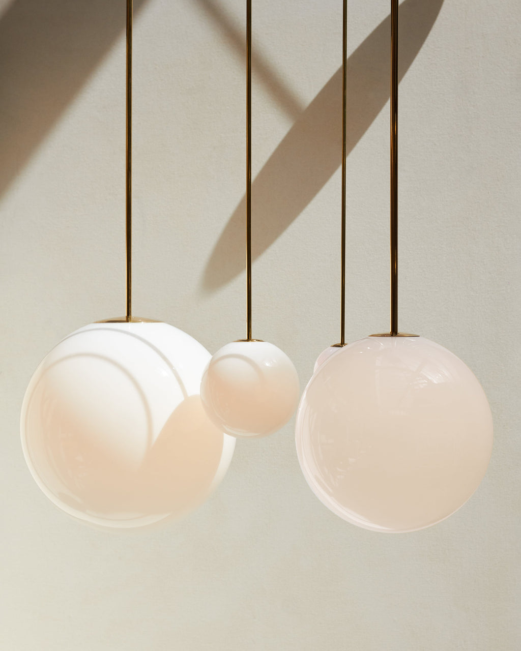 Brass Pendant Lamp | Mouth-Blown Opal Glass, Adjustable Height & Ideal for Modern Indoor Spaces
