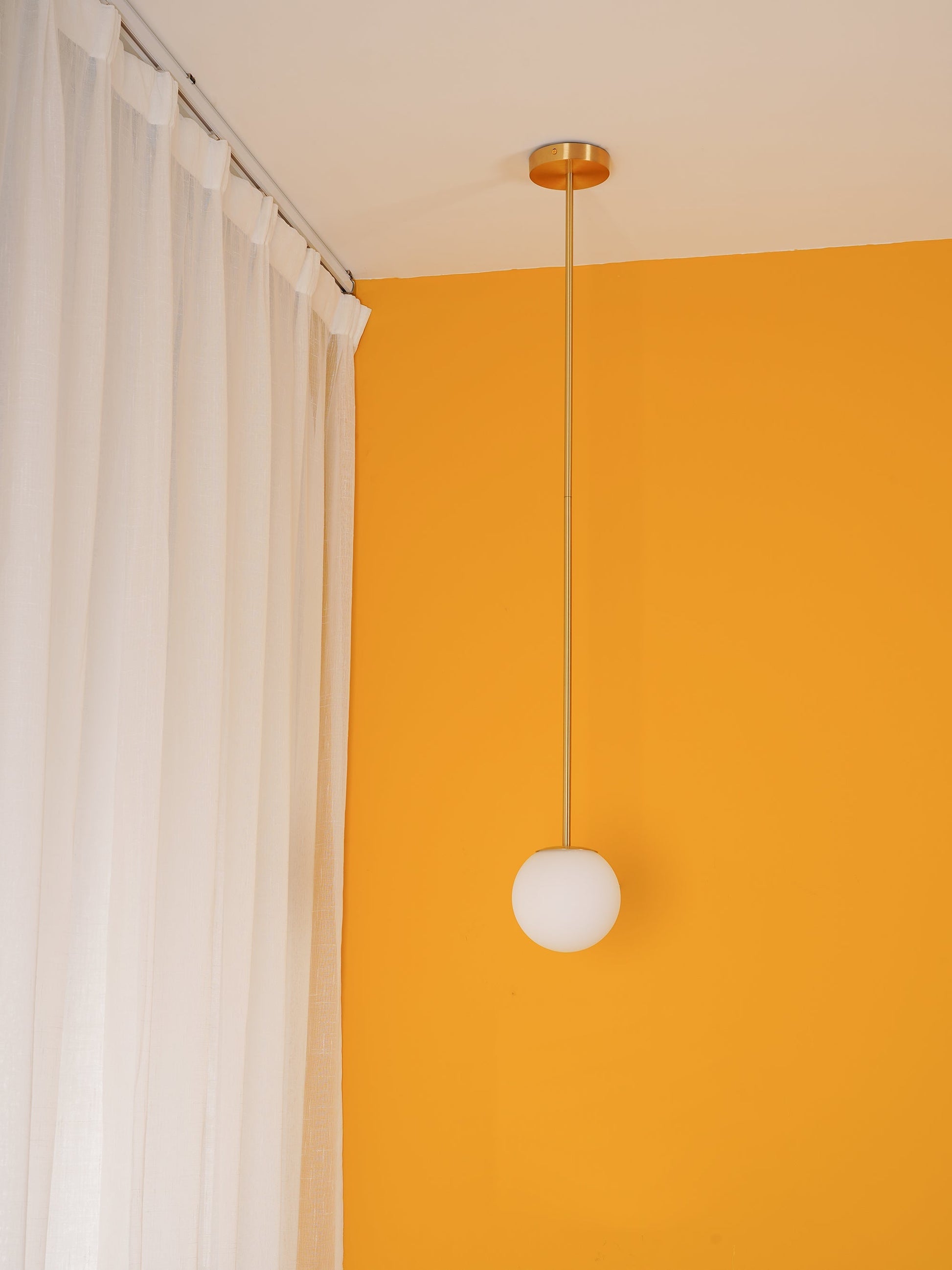 Brass Pendant Lamp | Mouth-Blown Opal Glass, Adjustable Height & Ideal for Modern Indoor Spaces