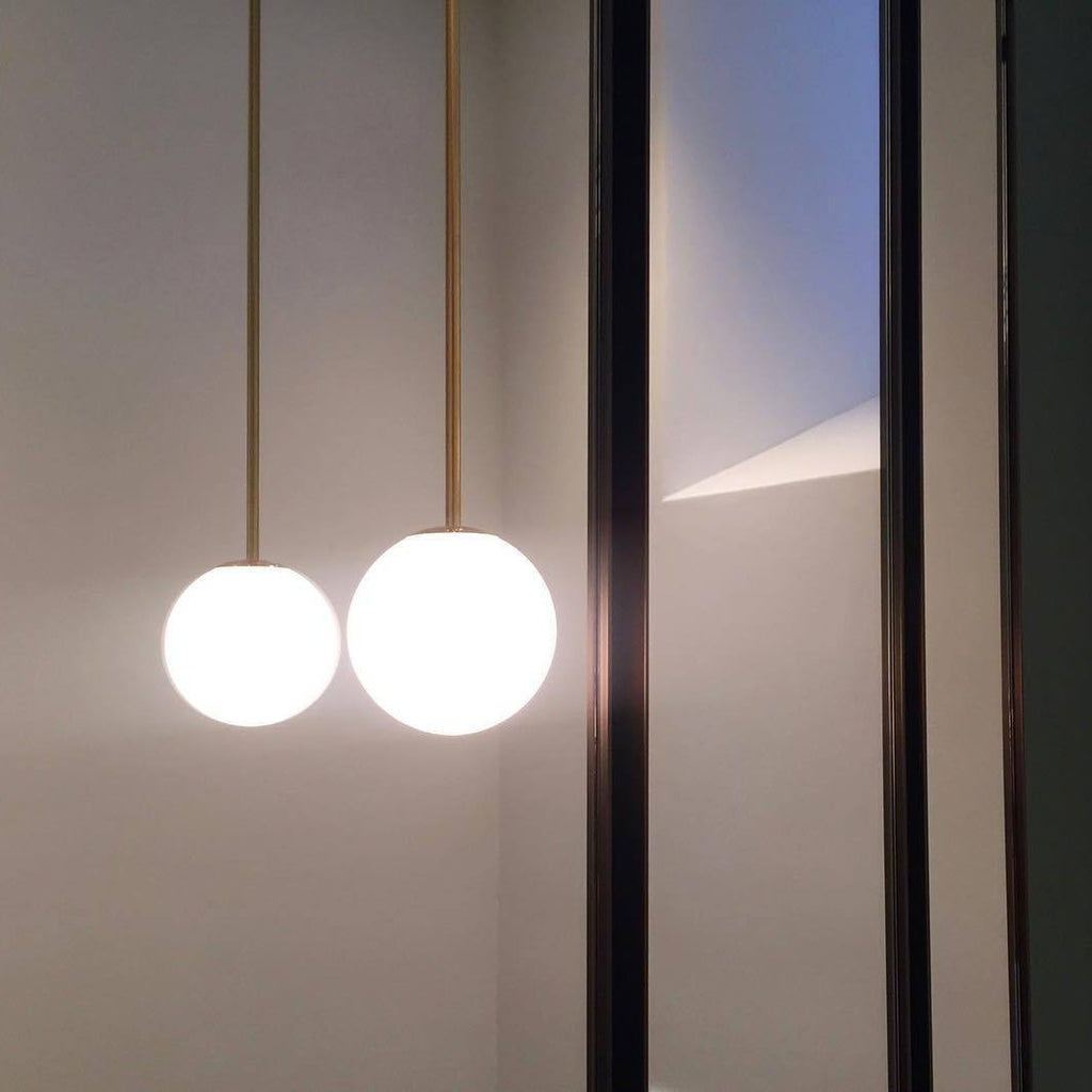 Brass Pendant Lamp | Mouth-Blown Opal Glass, Adjustable Height & Ideal for Modern Indoor Spaces