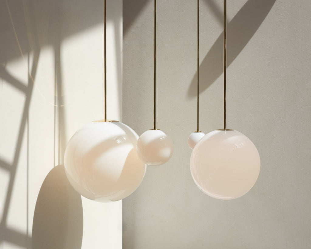 Brass Pendant Lamp | Mouth-Blown Opal Glass, Adjustable Height & Ideal for Modern Indoor Spaces