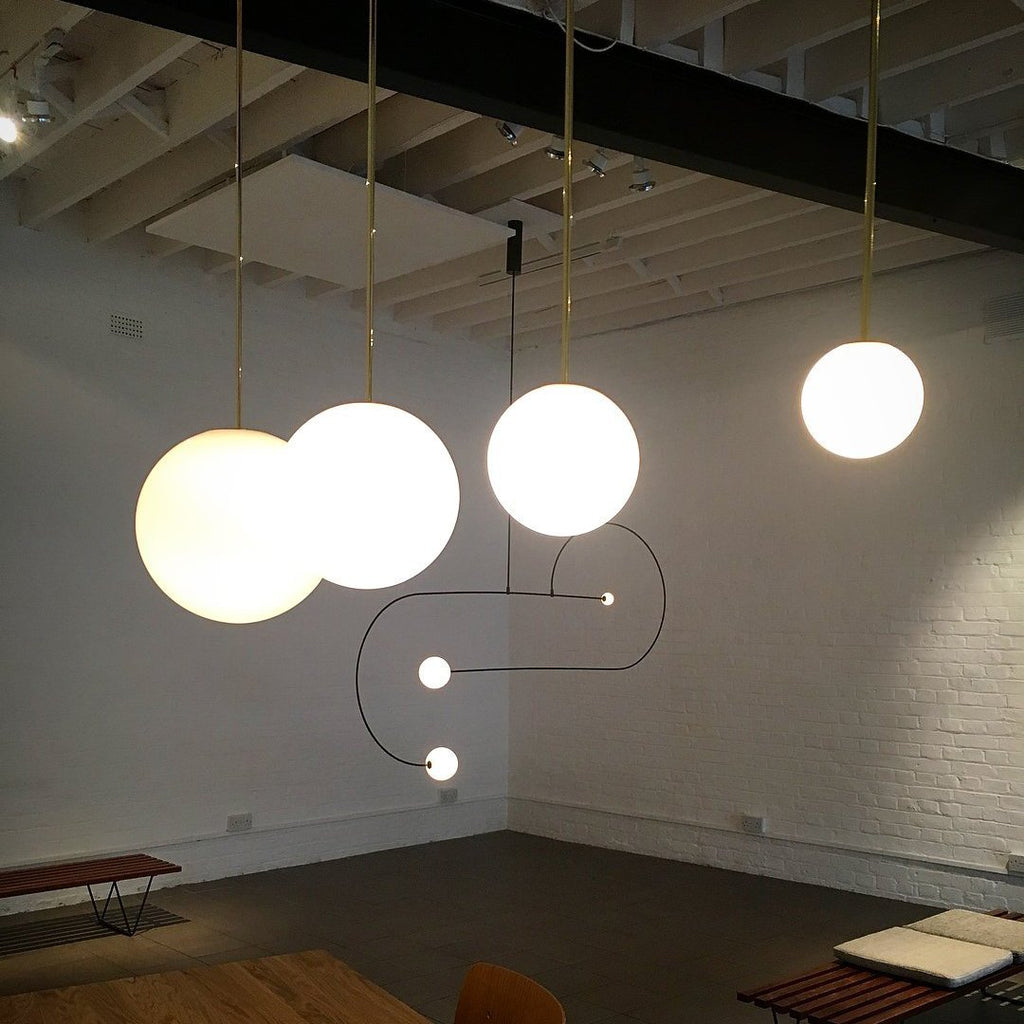 Brass Pendant Lamp | Mouth-Blown Opal Glass, Adjustable Height & Ideal for Modern Indoor Spaces