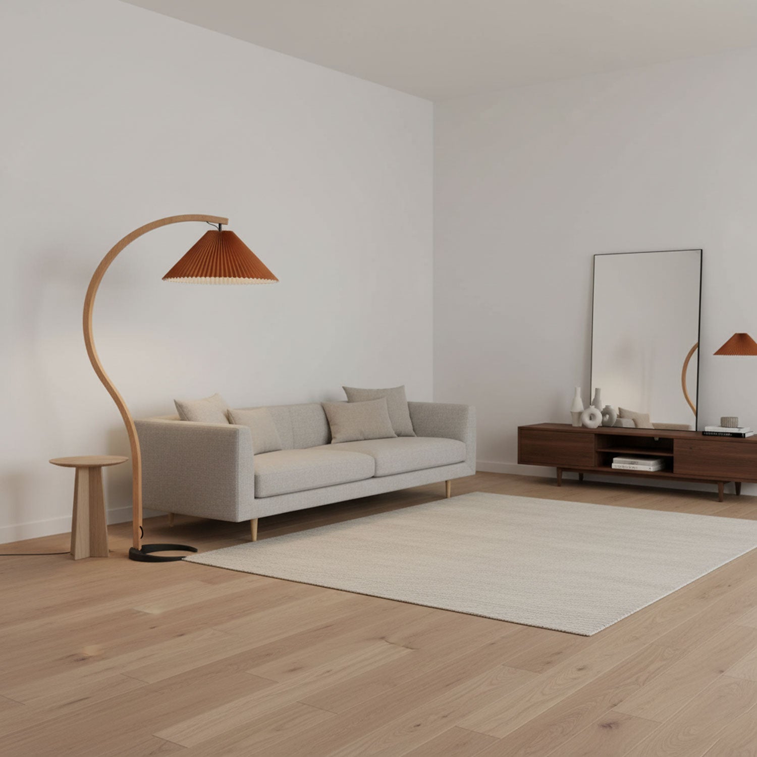 Scandinavian Floor Lamp | Beech Wood & Linen Shade in White, Beige, or Coffee for Modern Indoor Spaces