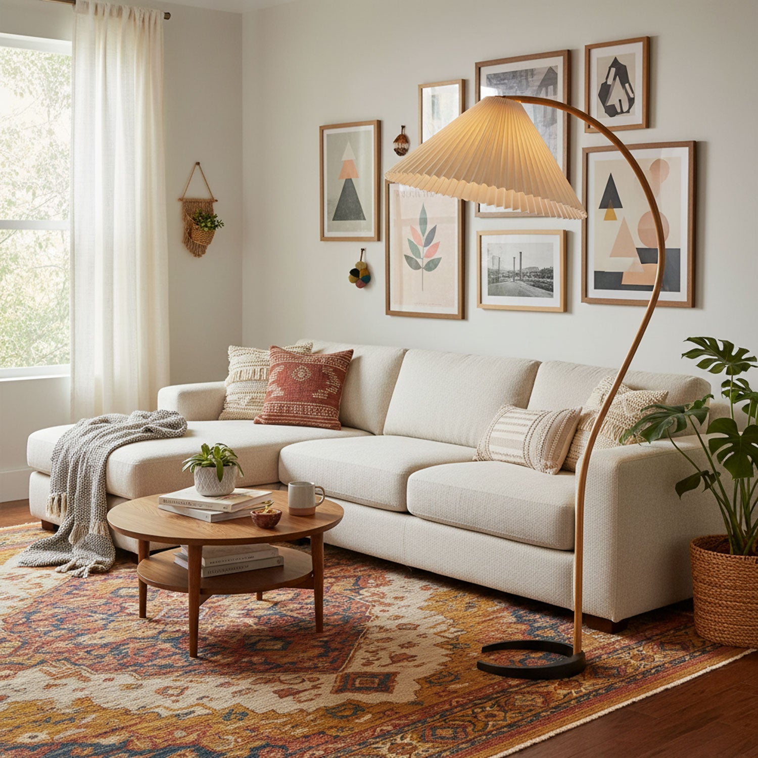 Scandinavian Floor Lamp | Beech Wood & Linen Shade in White, Beige, or Coffee for Modern Indoor Spaces