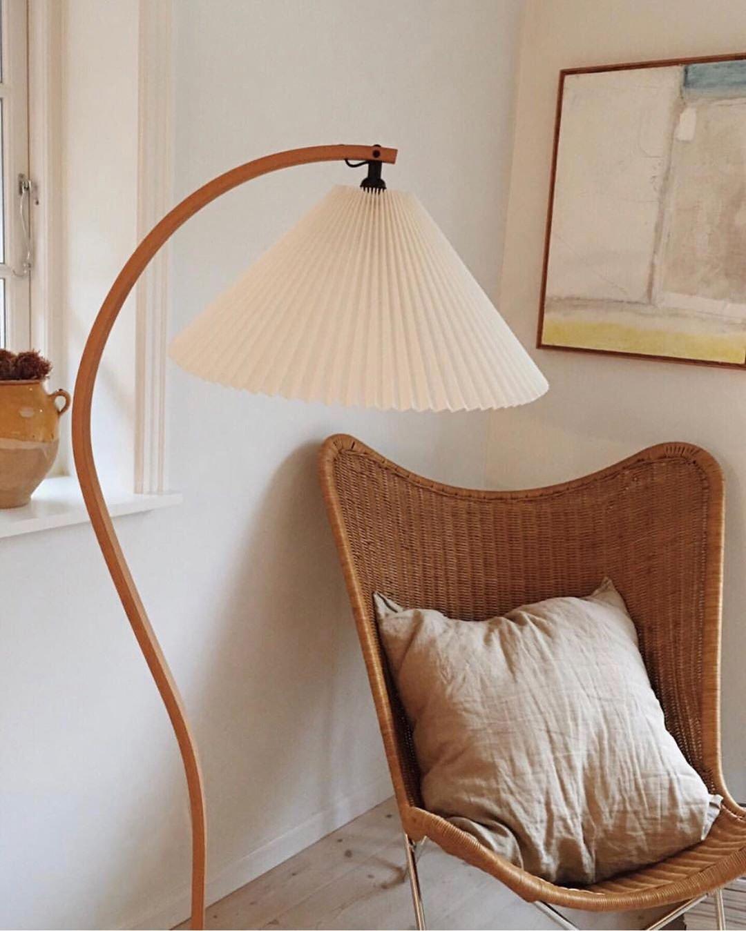 Scandinavian Floor Lamp | Beech Wood & Linen Shade in White, Beige, or Coffee for Modern Indoor Spaces
