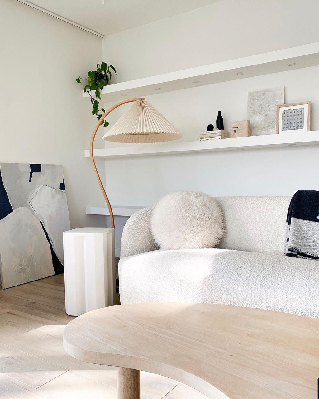 Scandinavian Floor Lamp | Beech Wood & Linen Shade in White, Beige, or Coffee for Modern Indoor Spaces