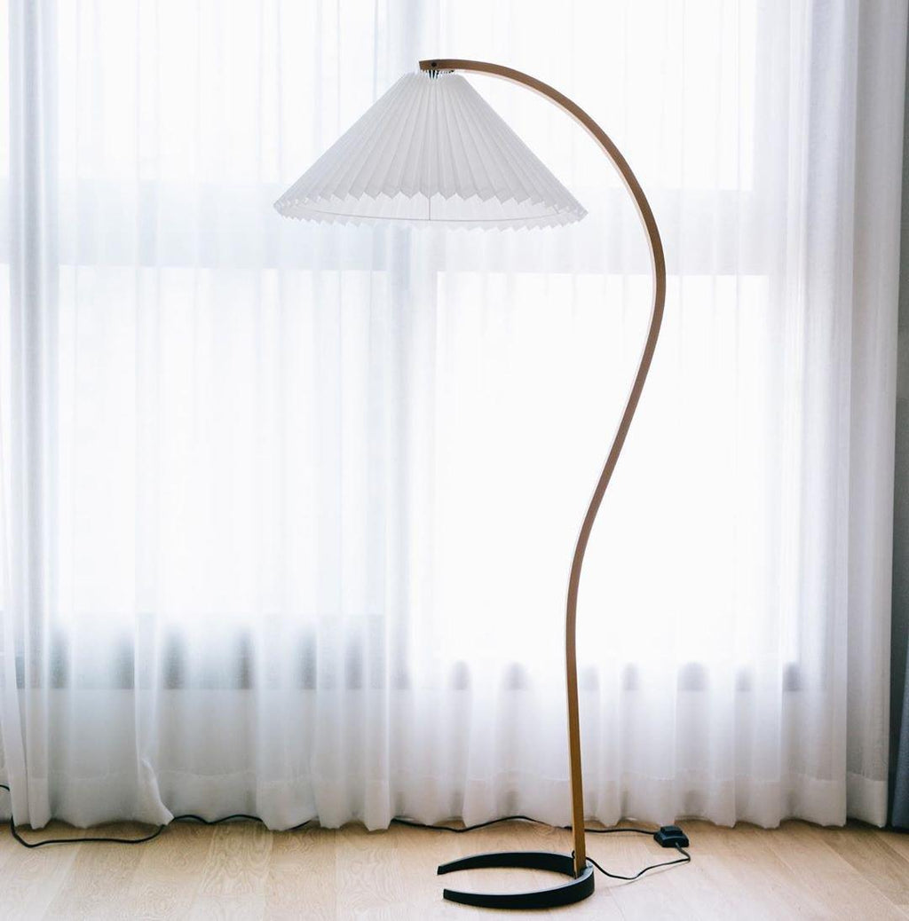 Scandinavian Floor Lamp | Beech Wood & Linen Shade in White, Beige, or Coffee for Modern Indoor Spaces