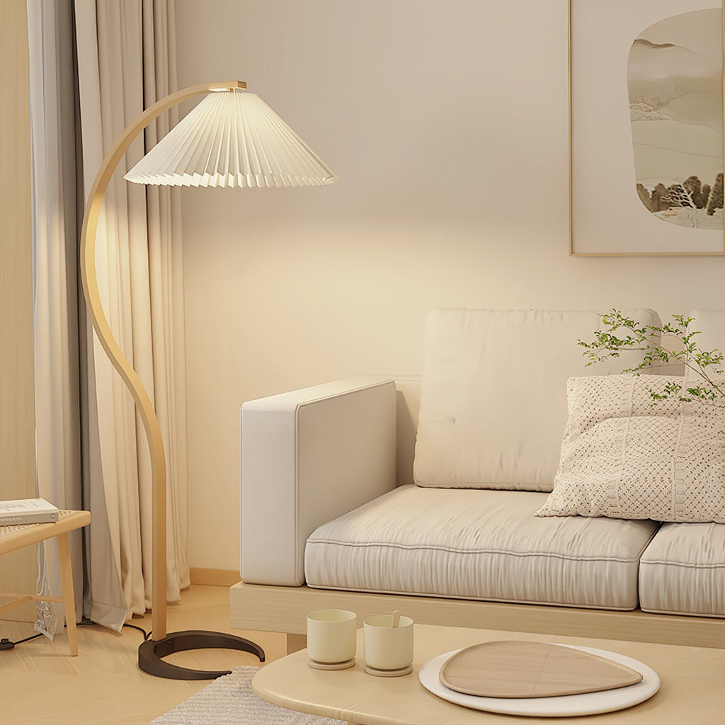 Scandinavian Floor Lamp | Beech Wood & Linen Shade in White, Beige, or Coffee for Modern Indoor Spaces