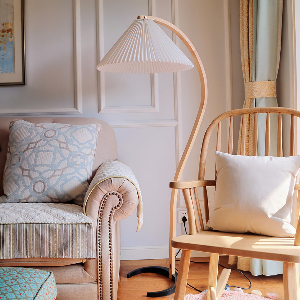 Scandinavian Floor Lamp | Beech Wood & Linen Shade in White, Beige, or Coffee for Modern Indoor Spaces