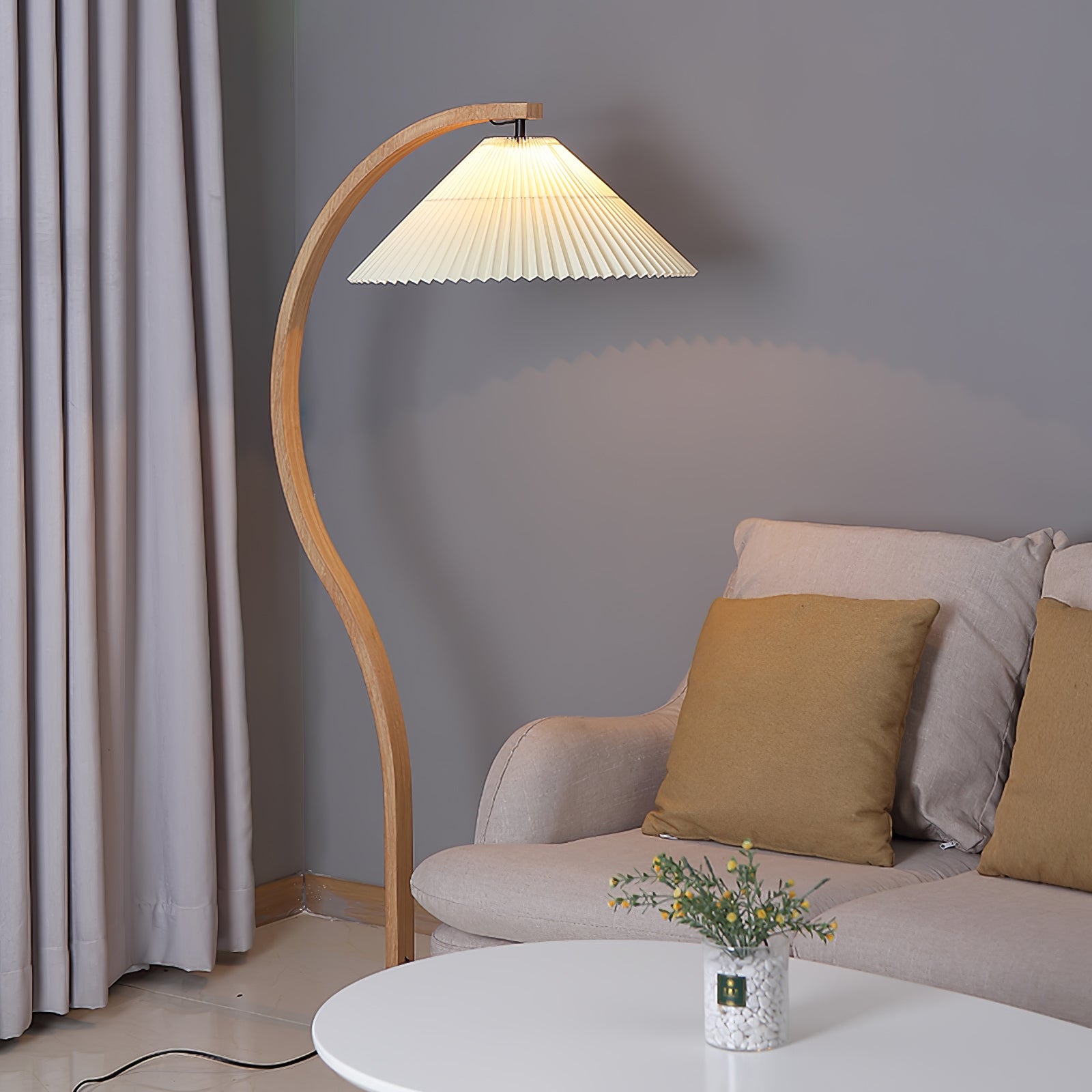 Scandinavian Floor Lamp | Beech Wood & Linen Shade in White, Beige, or Coffee for Modern Indoor Spaces