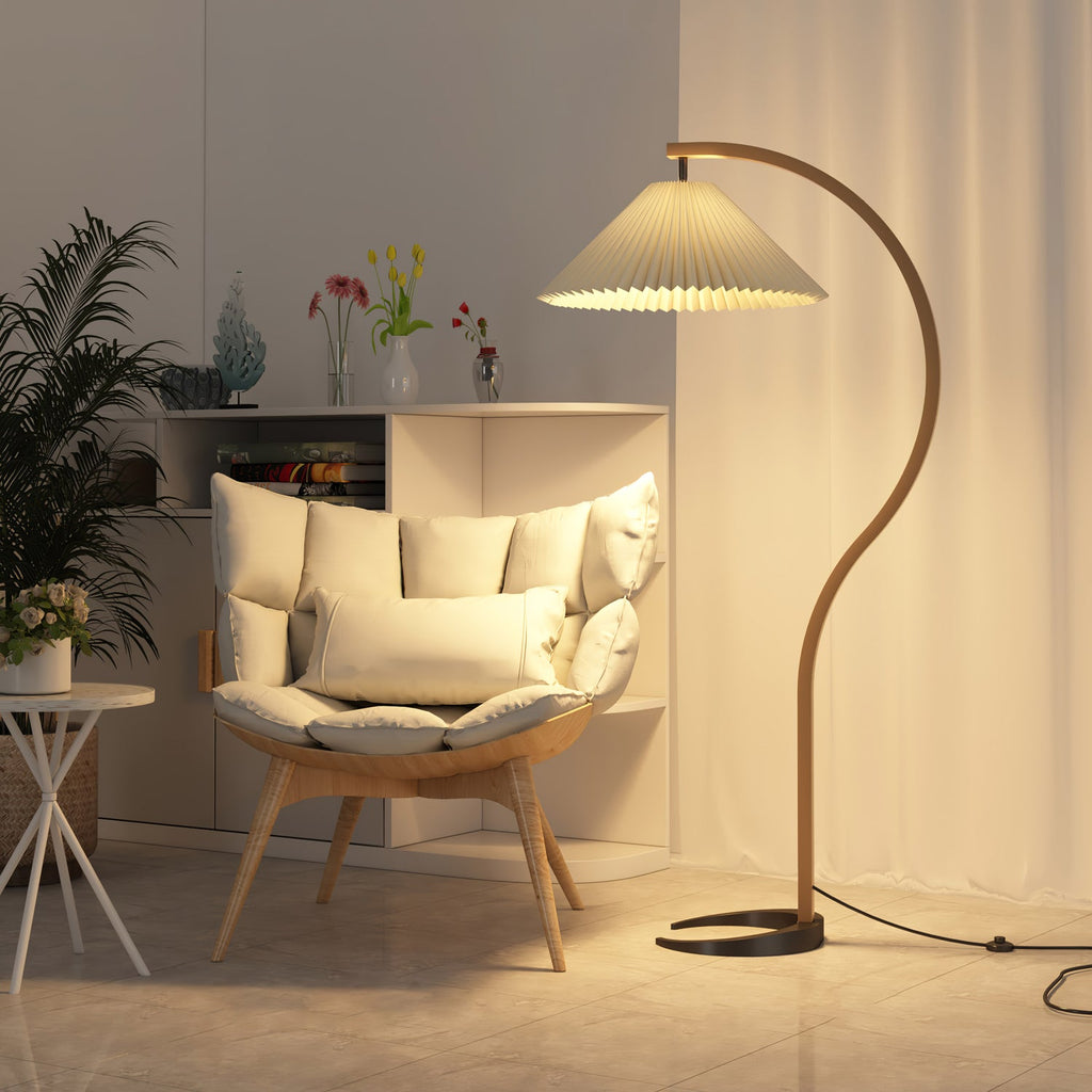 Scandinavian Floor Lamp | Beech Wood & Linen Shade in White, Beige, or Coffee for Modern Indoor Spaces