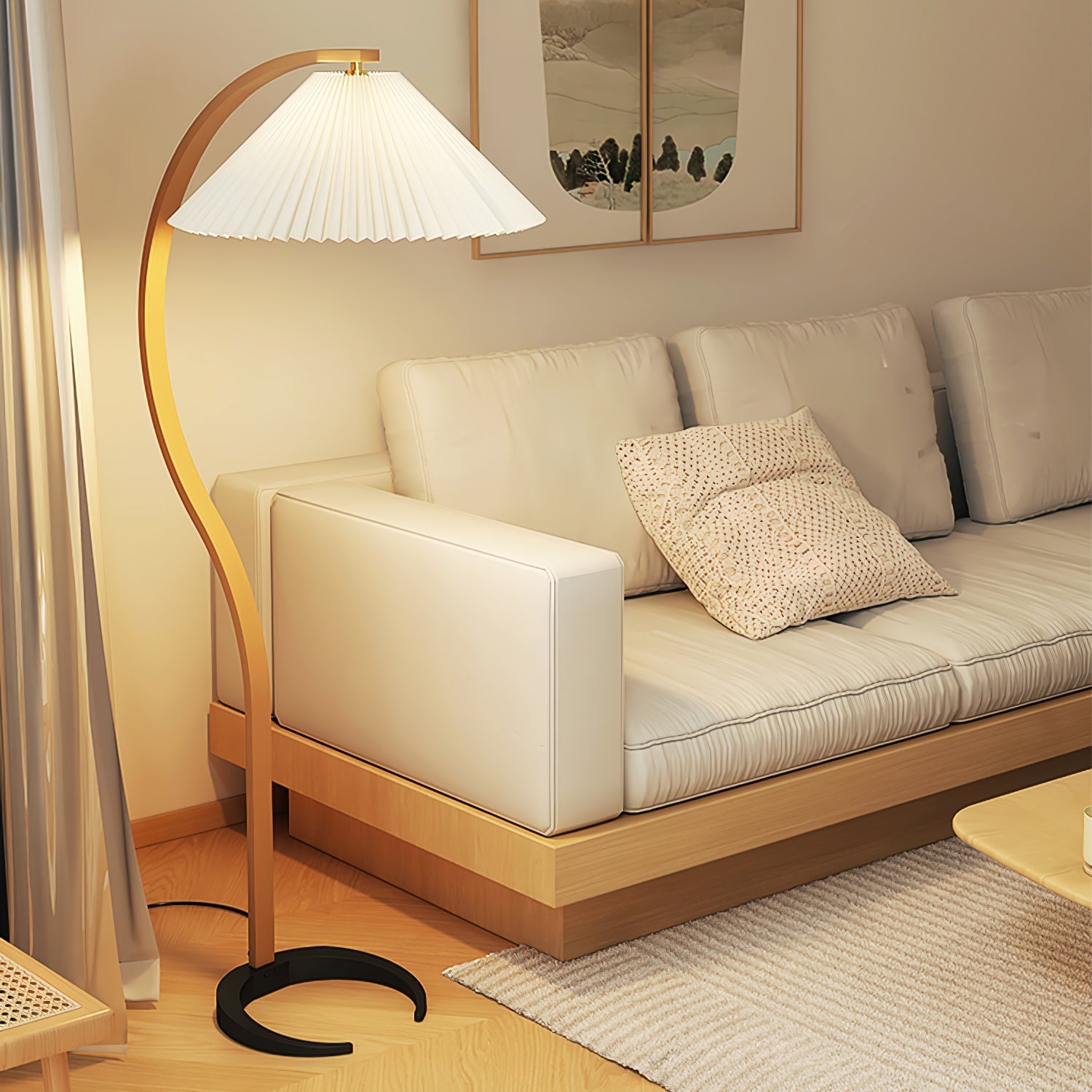 Scandinavian Floor Lamp | Beech Wood & Linen Shade in White, Beige, or Coffee for Modern Indoor Spaces