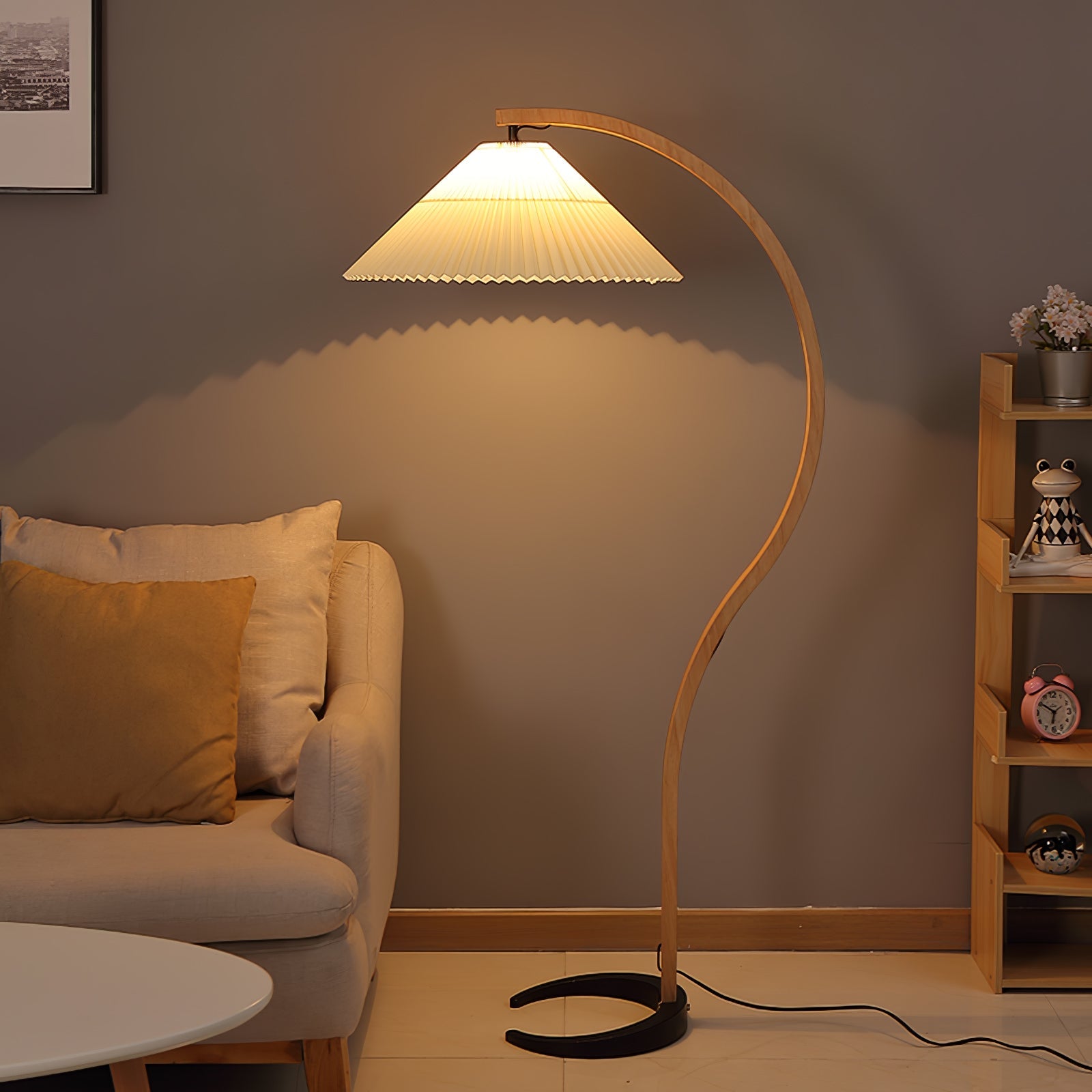 Scandinavian Floor Lamp | Beech Wood & Linen Shade in White, Beige, or Coffee for Modern Indoor Spaces
