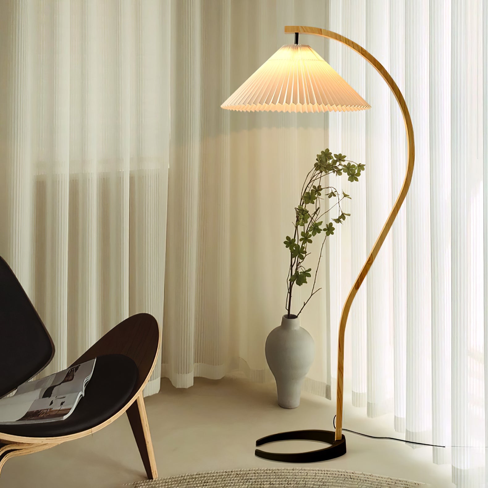 Scandinavian Floor Lamp | Beech Wood & Linen Shade in White, Beige, or Coffee for Modern Indoor Spaces