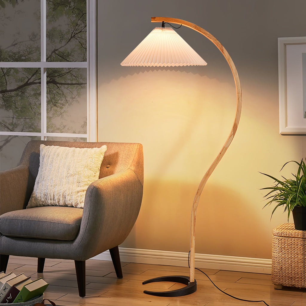 Scandinavian Floor Lamp | Beech Wood & Linen Shade in White, Beige, or Coffee for Modern Indoor Spaces