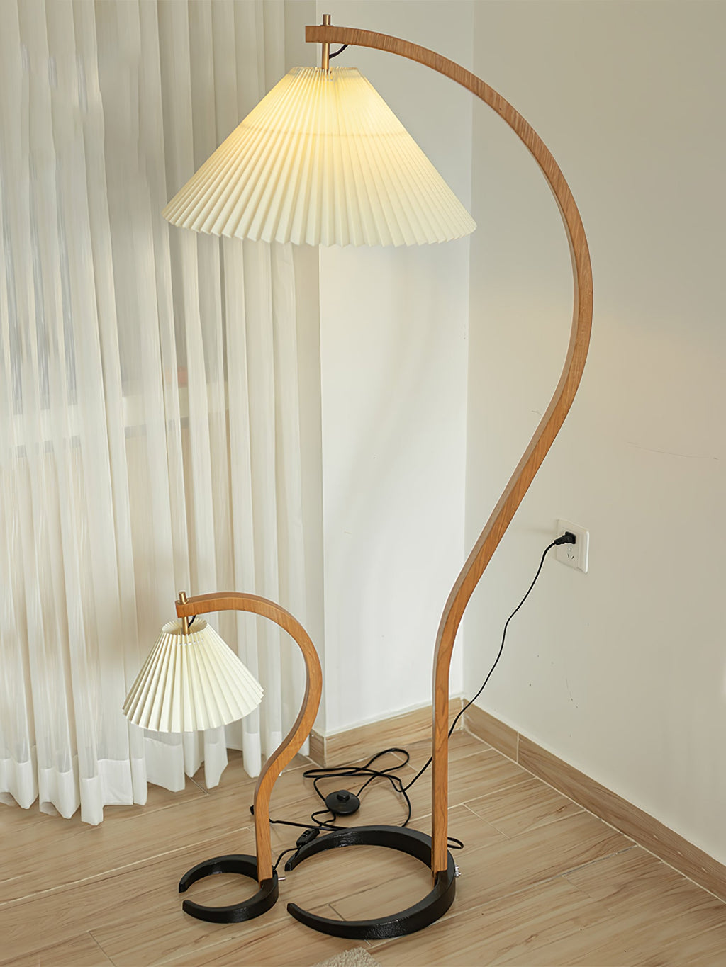 Scandinavian Floor Lamp | Beech Wood & Linen Shade in White, Beige, or Coffee for Modern Indoor Spaces