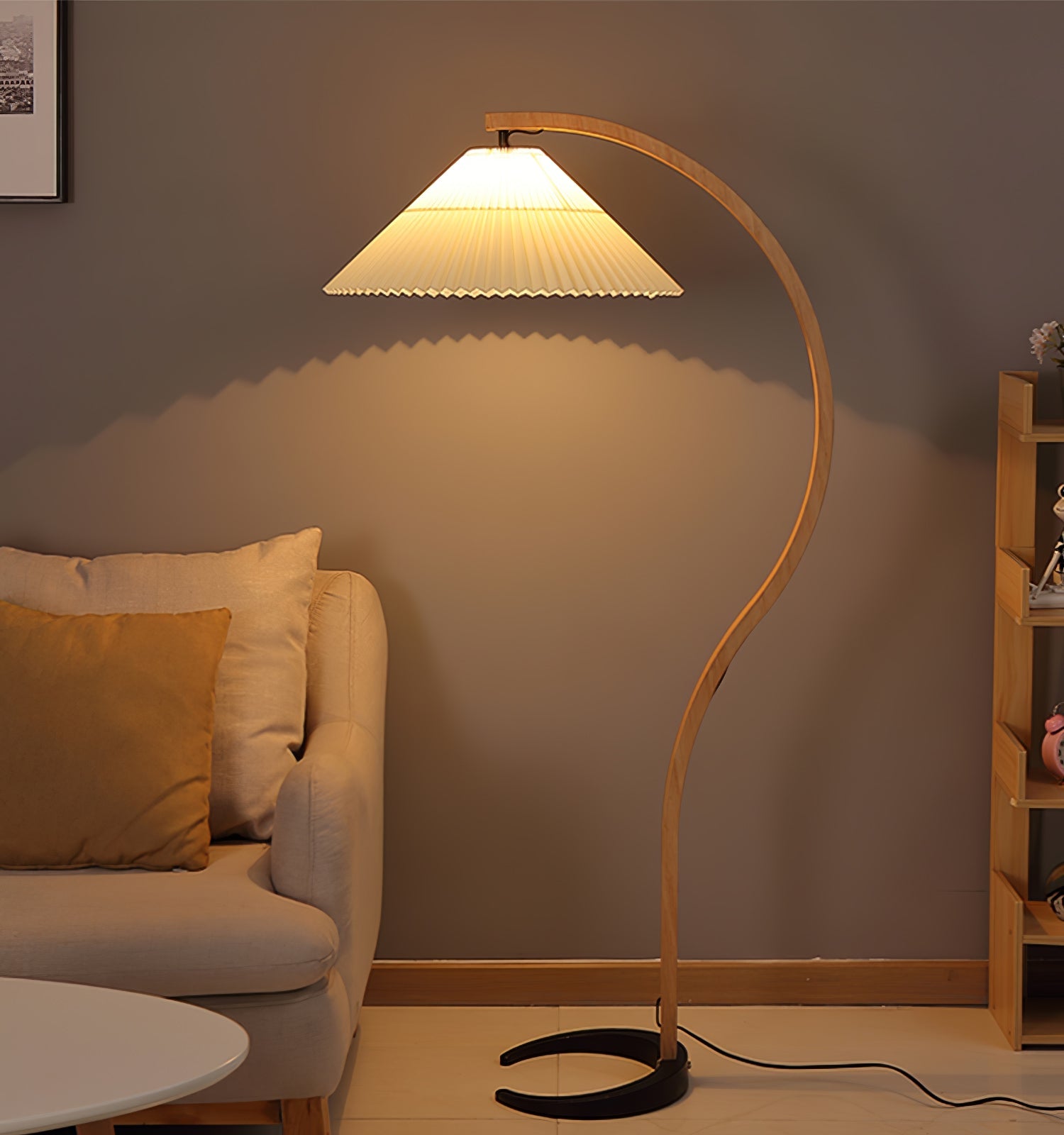 Scandinavian Floor Lamp | Beech Wood & Linen Shade in White, Beige, or Coffee for Modern Indoor Spaces
