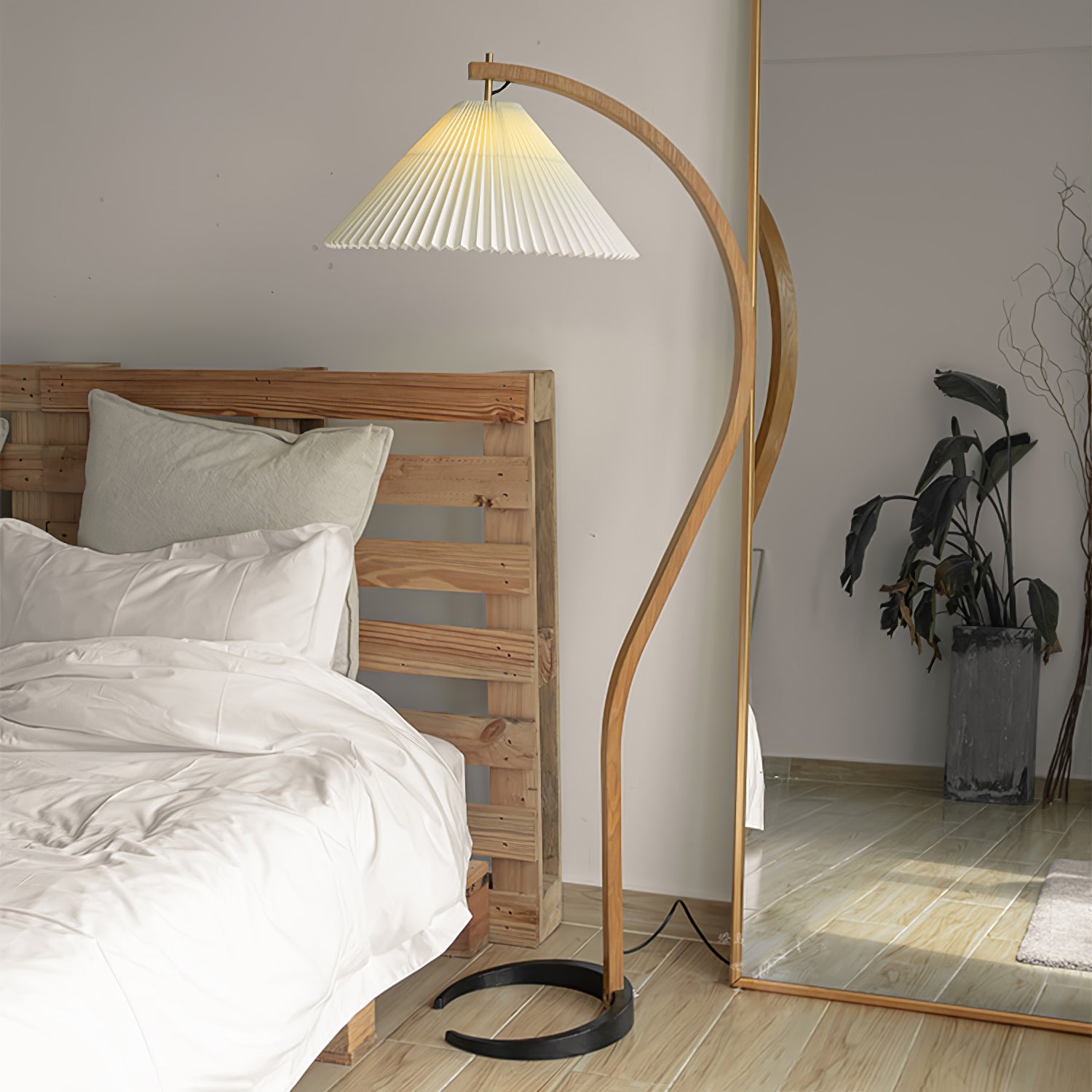 Scandinavian Floor Lamp | Beech Wood & Linen Shade in White, Beige, or Coffee for Modern Indoor Spaces