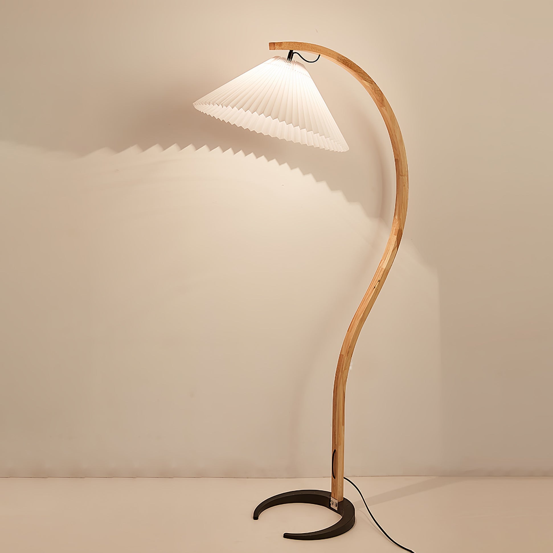 Scandinavian Floor Lamp | Beech Wood & Linen Shade in White, Beige, or Coffee for Modern Indoor Spaces