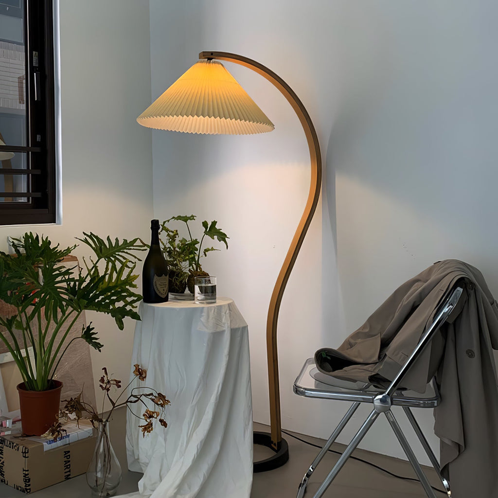 Scandinavian Floor Lamp | Beech Wood & Linen Shade in White, Beige, or Coffee for Modern Indoor Spaces