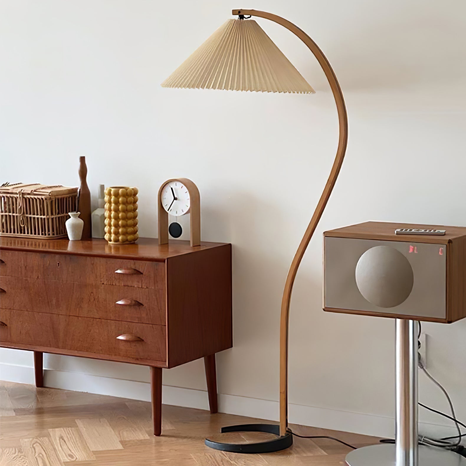 Scandinavian Floor Lamp | Beech Wood & Linen Shade in White, Beige, or Coffee for Modern Indoor Spaces