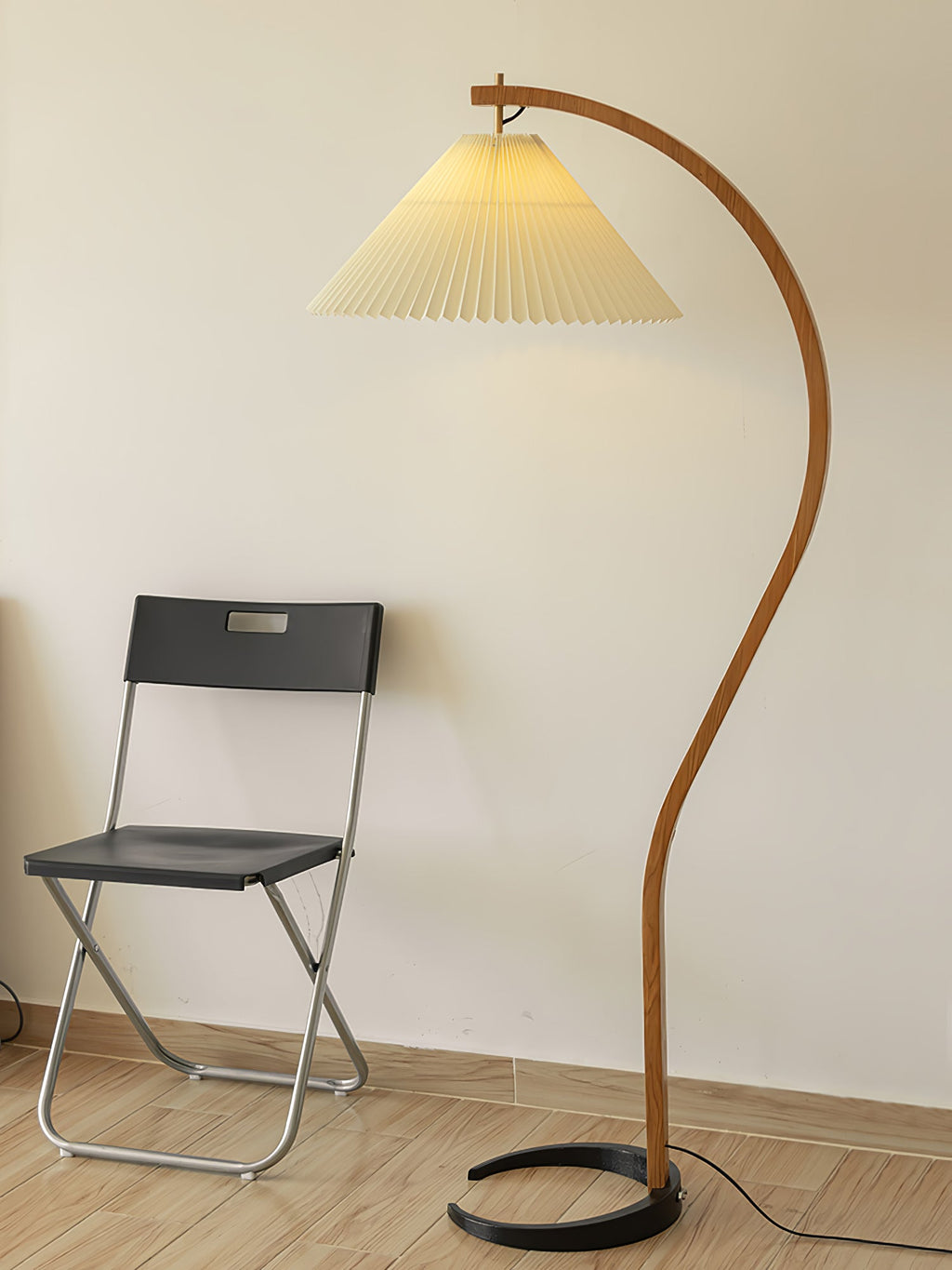 Scandinavian Floor Lamp | Beech Wood & Linen Shade in White, Beige, or Coffee for Modern Indoor Spaces