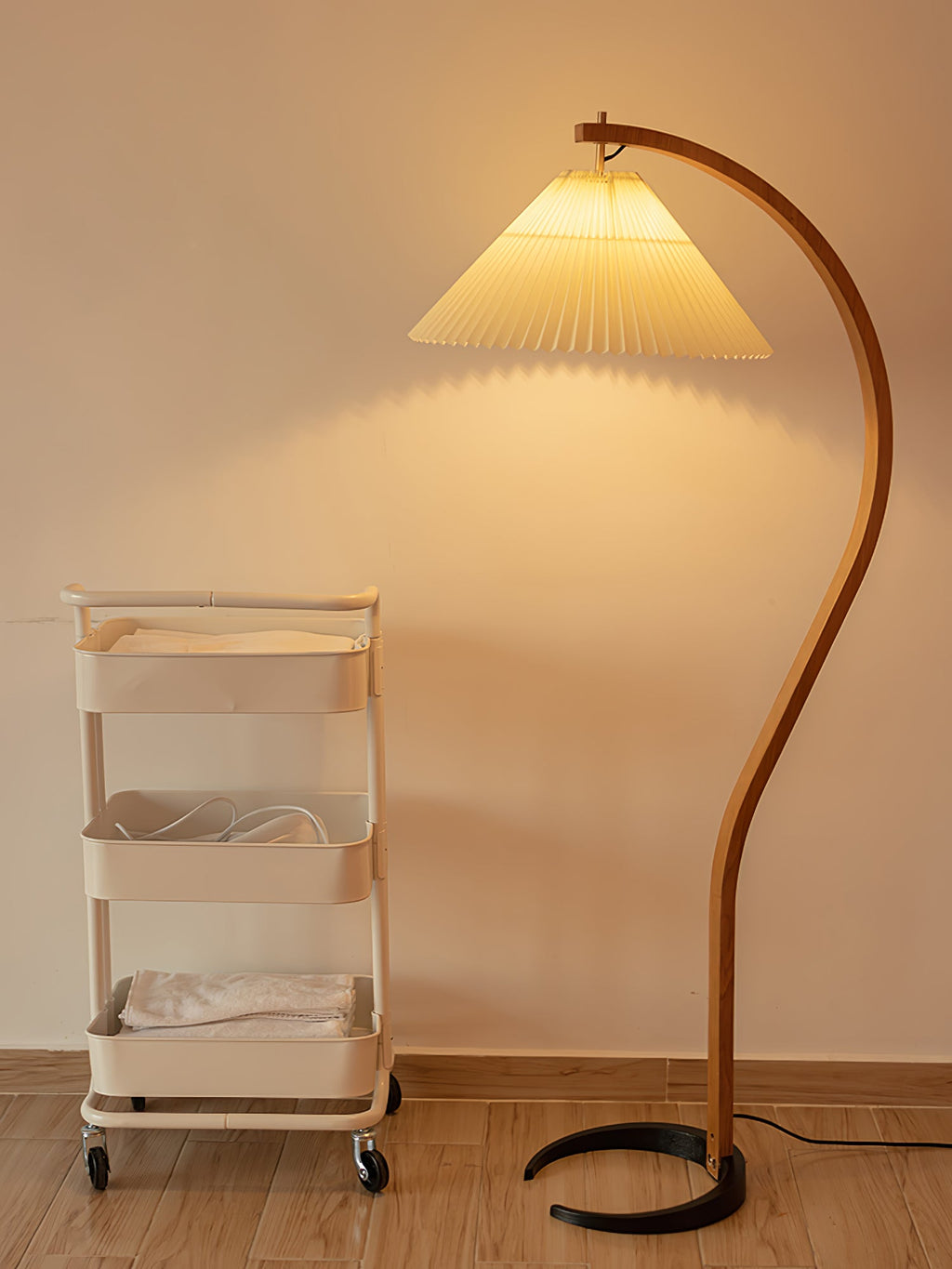 Scandinavian Floor Lamp | Beech Wood & Linen Shade in White, Beige, or Coffee for Modern Indoor Spaces