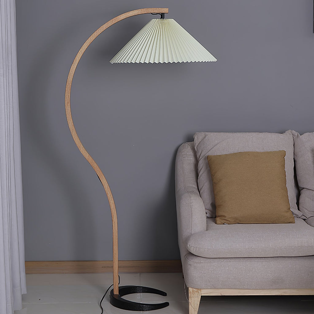 Scandinavian Floor Lamp | Beech Wood & Linen Shade in White, Beige, or Coffee for Modern Indoor Spaces