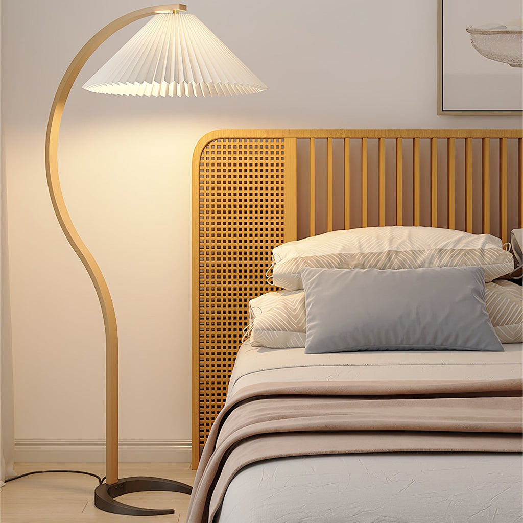 Scandinavian Floor Lamp | Beech Wood & Linen Shade in White, Beige, or Coffee for Modern Indoor Spaces