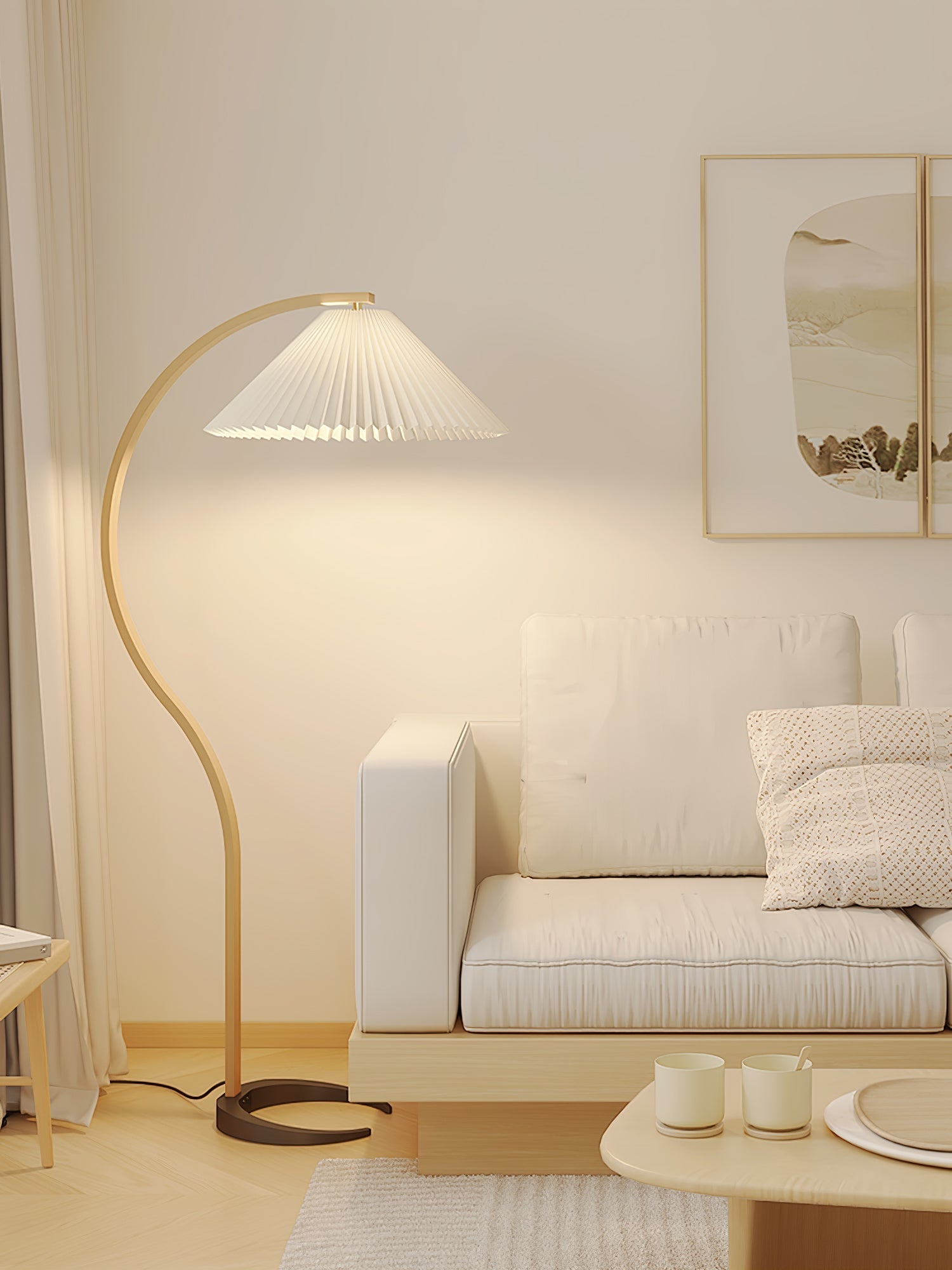 Scandinavian Floor Lamp | Beech Wood & Linen Shade in White, Beige, or Coffee for Modern Indoor Spaces