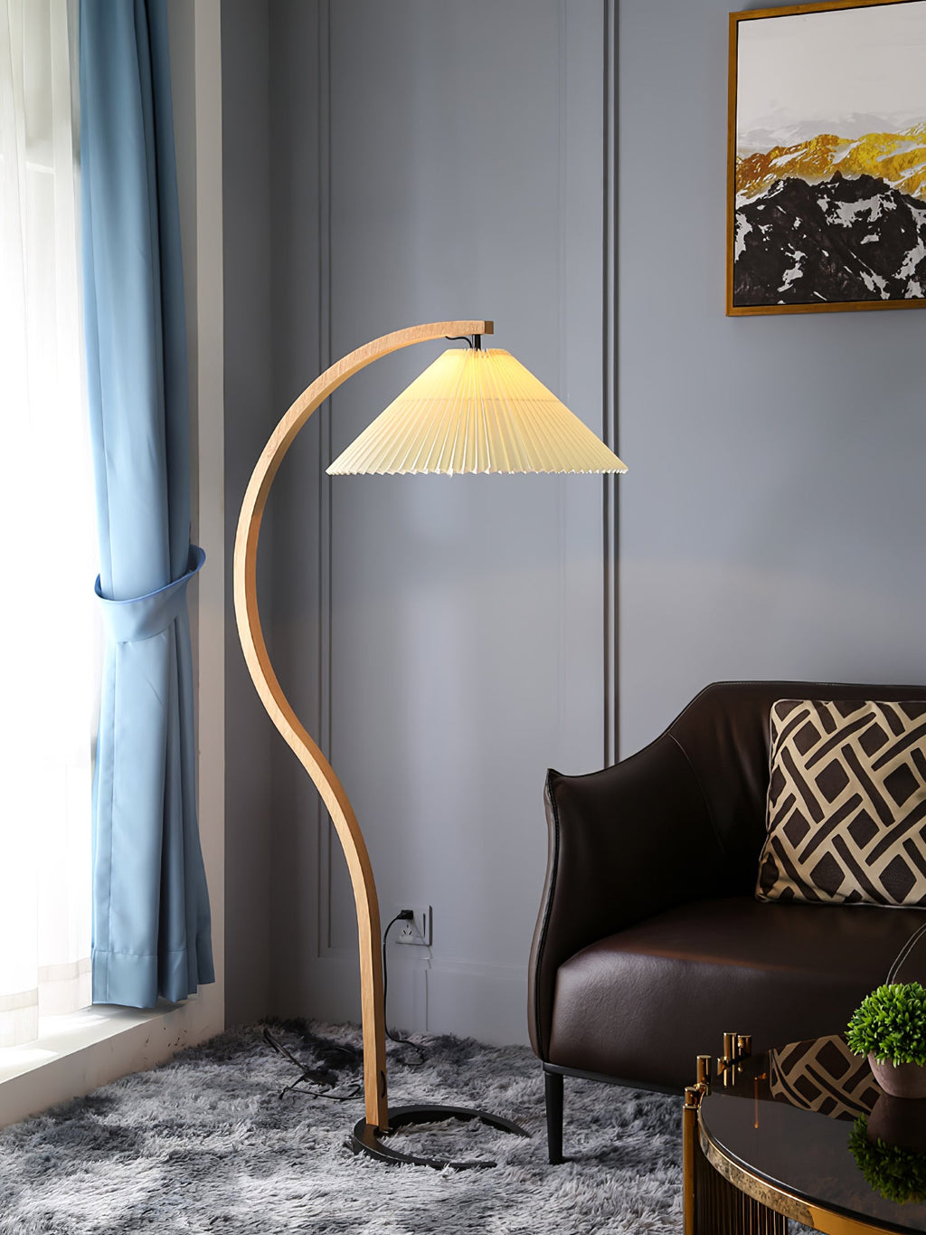 Scandinavian Floor Lamp | Beech Wood & Linen Shade in White, Beige, or Coffee for Modern Indoor Spaces