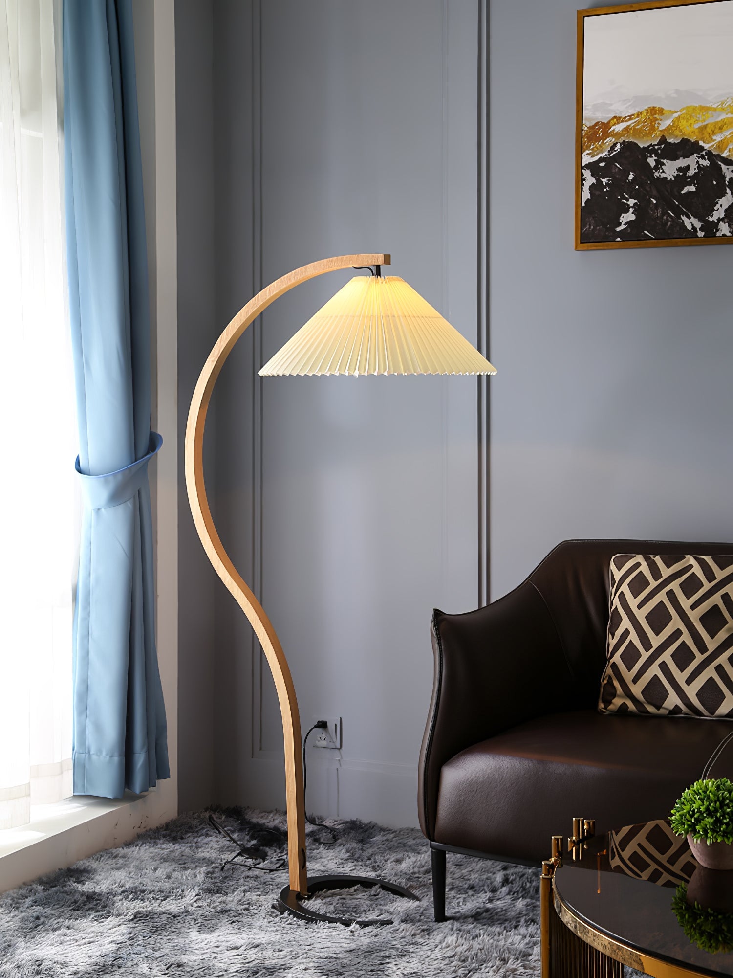 Scandinavian Floor Lamp | Beech Wood & Linen Shade in White, Beige, or Coffee for Modern Indoor Spaces