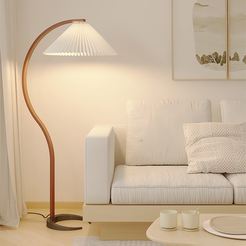 Scandinavian Floor Lamp | Beech Wood & Linen Shade in White, Beige, or Coffee for Modern Indoor Spaces
